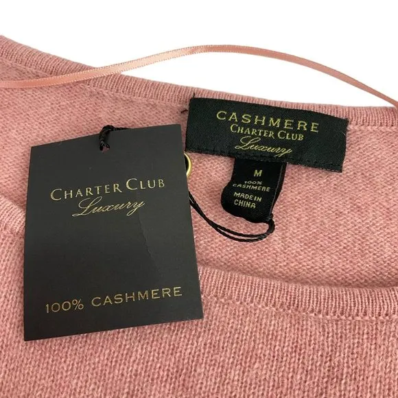 Charter Club Sweater Womens Sz M Pink Ruffled Pure Cashmere Created for Macy's