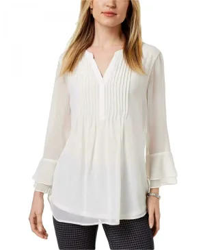 Charter Club Women's Double Ruffle Solid Pintuck Blouse