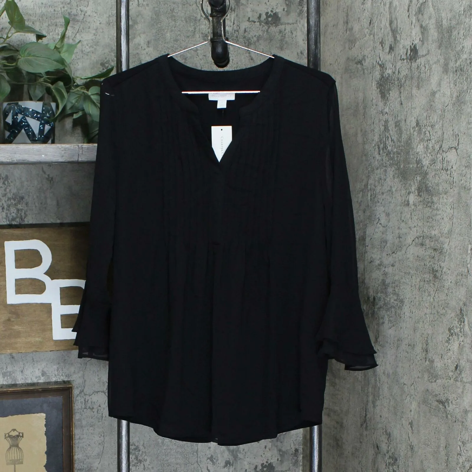 Charter Club Women's Double Ruffle Solid Pintuck Blouse