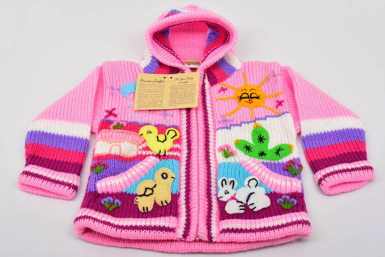 Children's Full Zip Applique Sweater Hoodie Jacket 5 Sizes