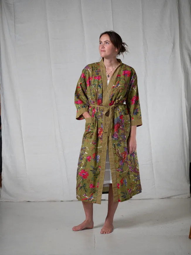 CHINOISERIE ORGANIC COTTON KIMONO_OLIVE
