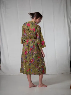 CHINOISERIE ORGANIC COTTON KIMONO_OLIVE