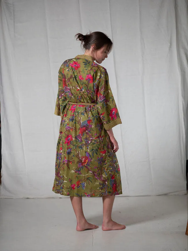 CHINOISERIE ORGANIC COTTON KIMONO_OLIVE