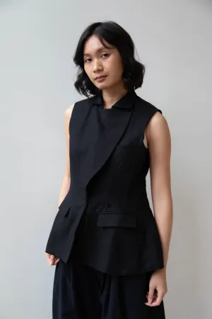 École de Curiosités | Gertrude Waistcoat Vest in Black Linen Cotton