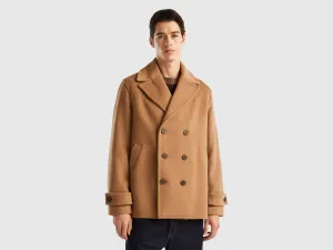 Comfortable Fit Wide Lapel Collar Double-Breasted Shetland Wool Blazer