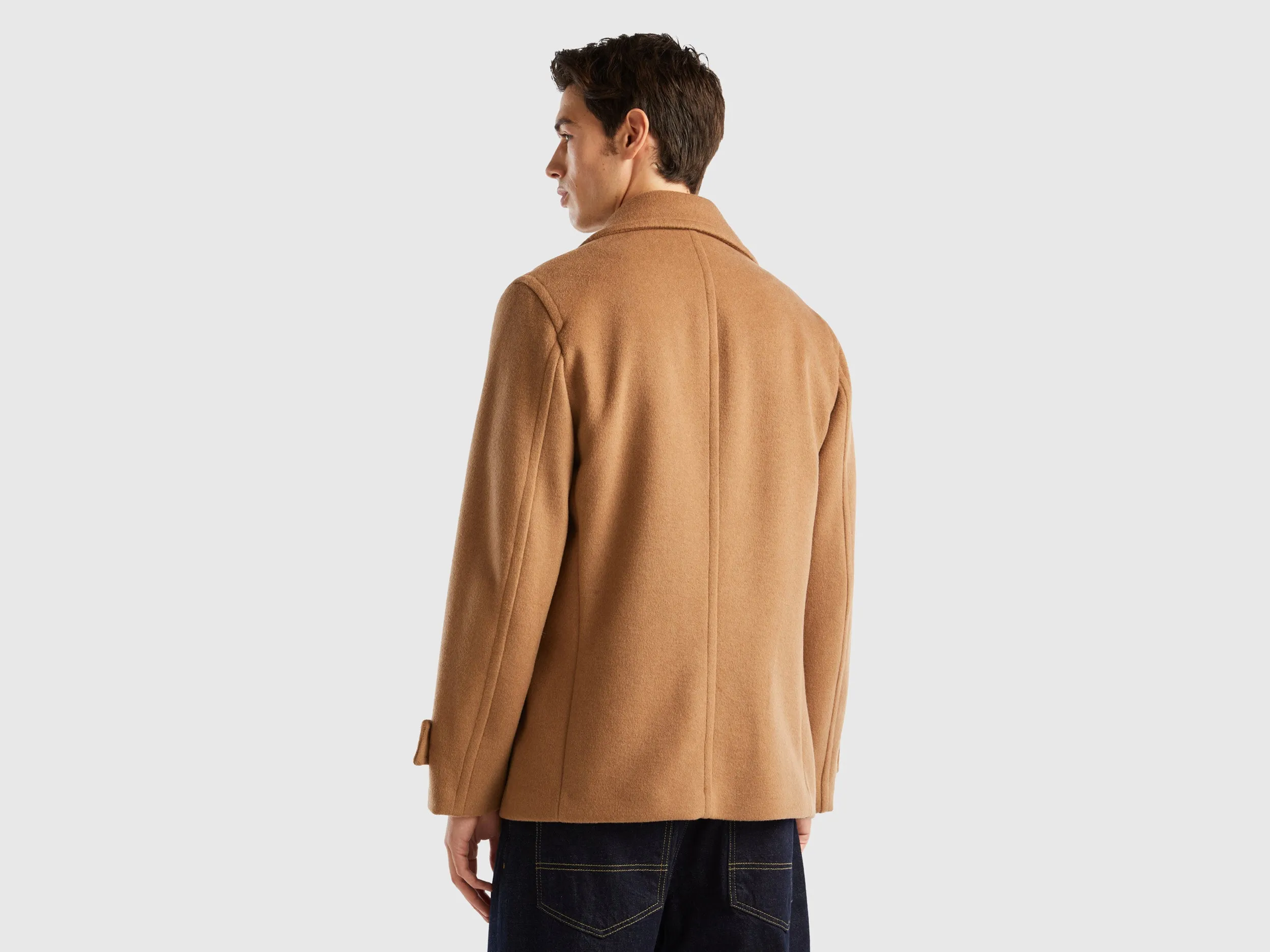 Comfortable Fit Wide Lapel Collar Double-Breasted Shetland Wool Blazer
