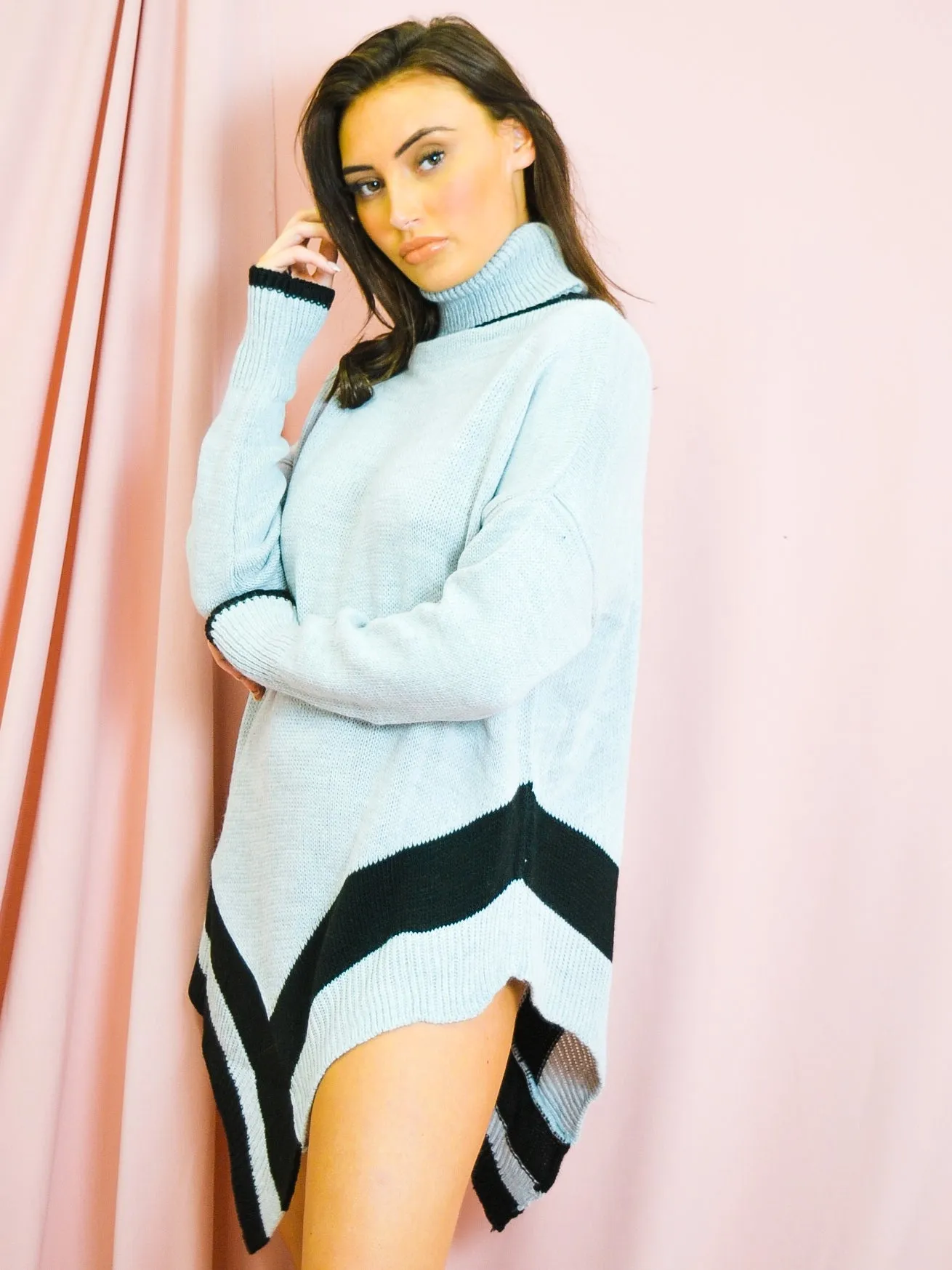 Contrast Panel Poncho Style Knitted Jumper