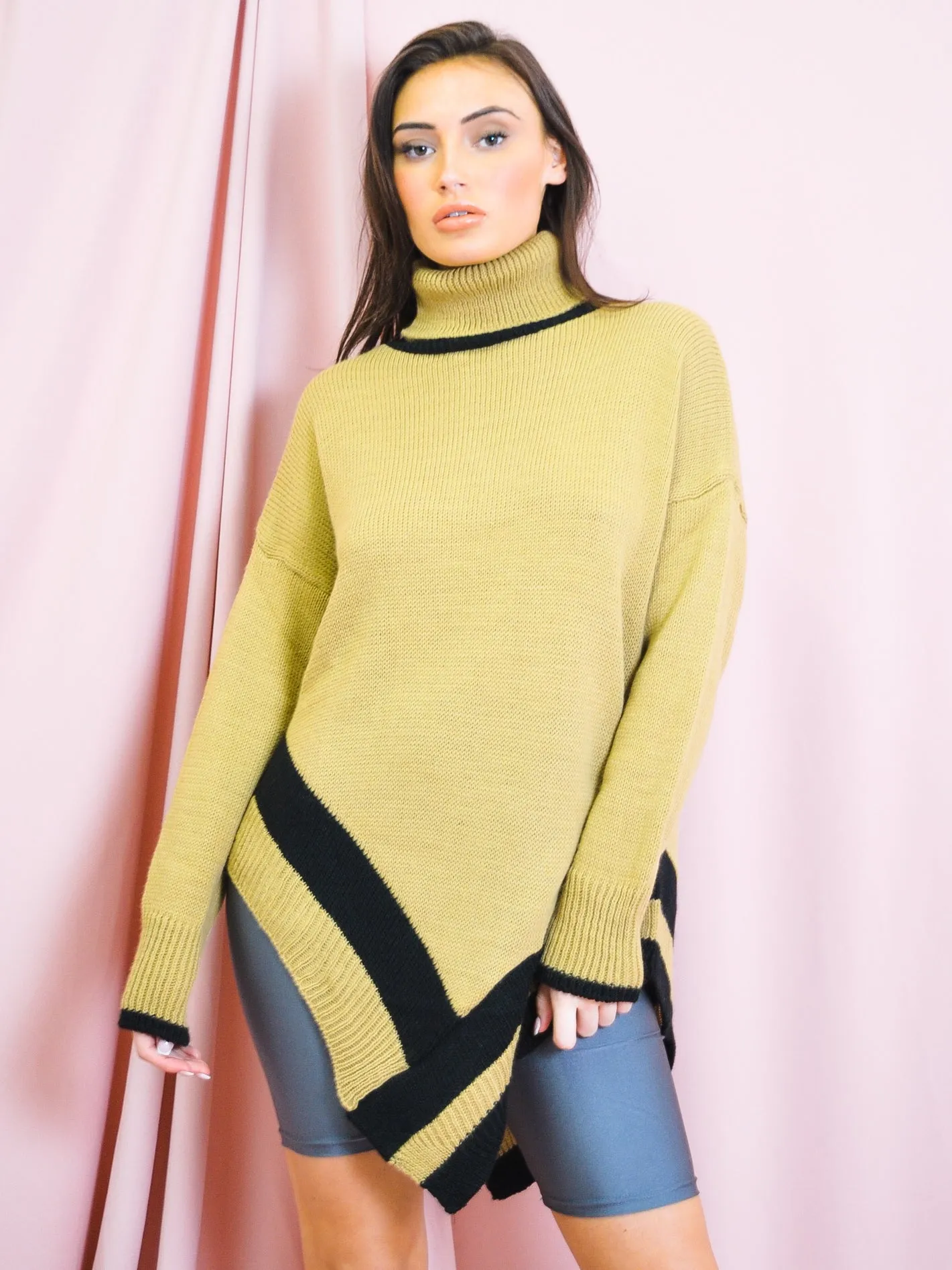 Contrast Panel Poncho Style Knitted Jumper