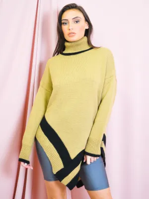 Contrast Panel Poncho Style Knitted Jumper