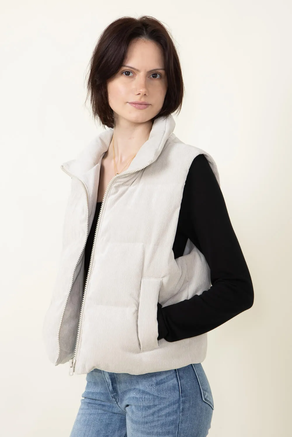 Corduroy Puffer Vest for Women in Sand | H14995A-SAN