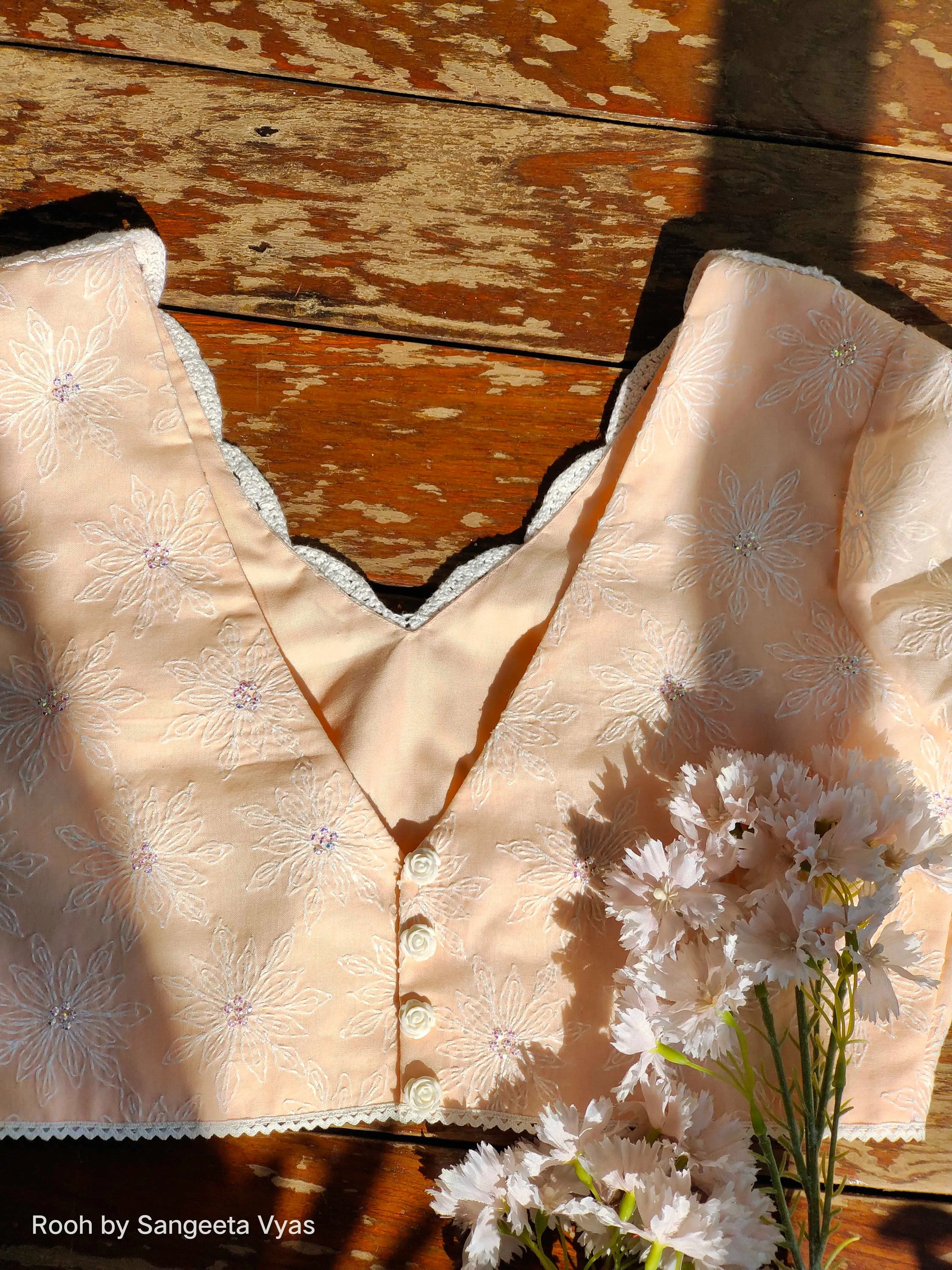 Cotton Chikankari Blouse- Peach