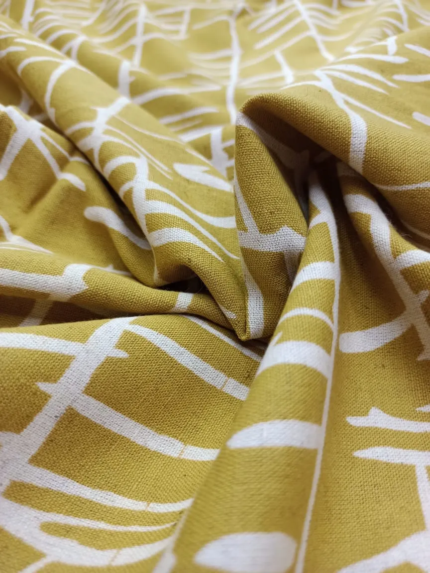 Cotton Linen Semi-Handloom Screen Printed Fabric