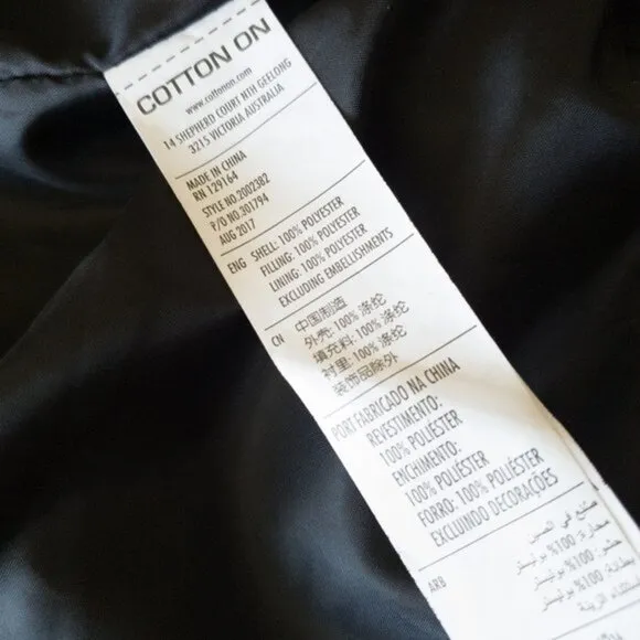 Cotton On Black Cropped Puffer Bomber Insolated Winter Jacket