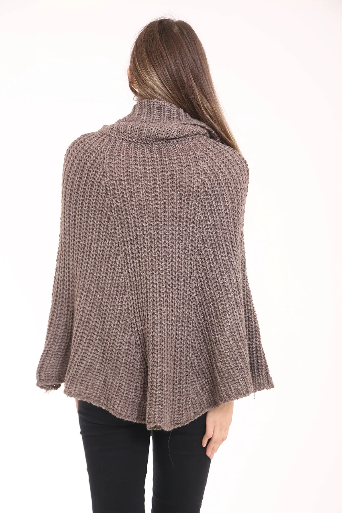 Cowl Neck Cable Knit Poncho