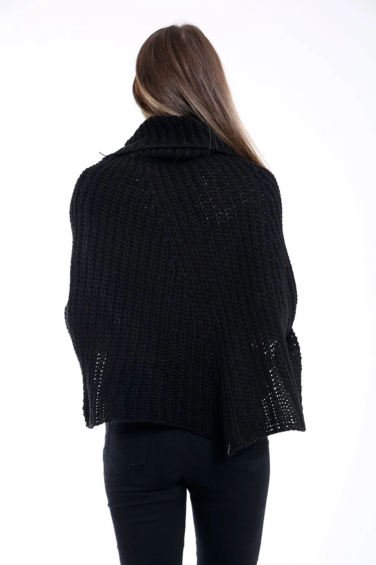 Cowl Neck Cable Knit Poncho
