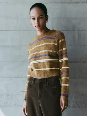 Crew Neck Striped Knitted T-Shirts