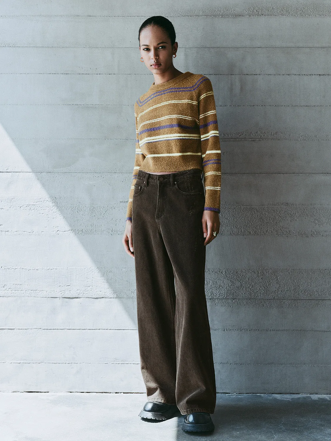 Crew Neck Striped Knitted T-Shirts