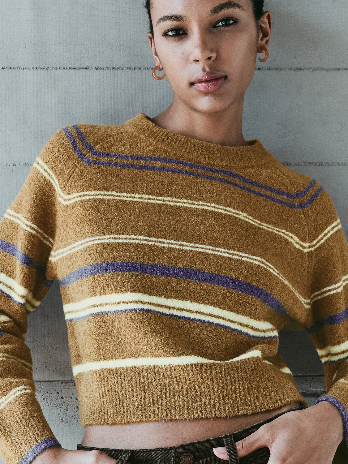 Crew Neck Striped Knitted T-Shirts