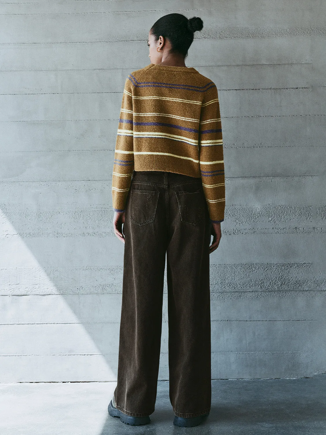 Crew Neck Striped Knitted T-Shirts