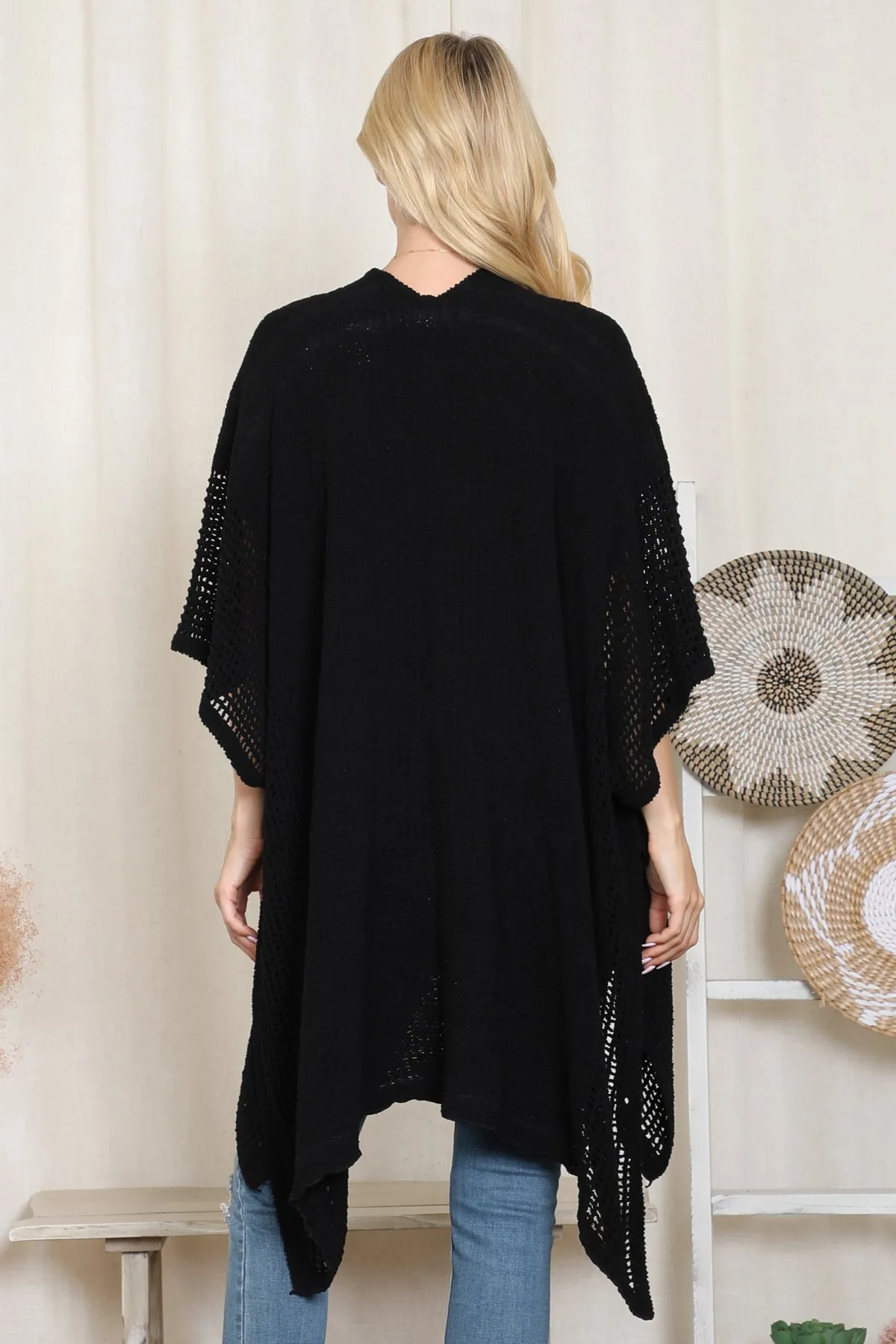 CROCHET WITH SEE THROUGH BORDER LINE OPEN FRONT KIMONO