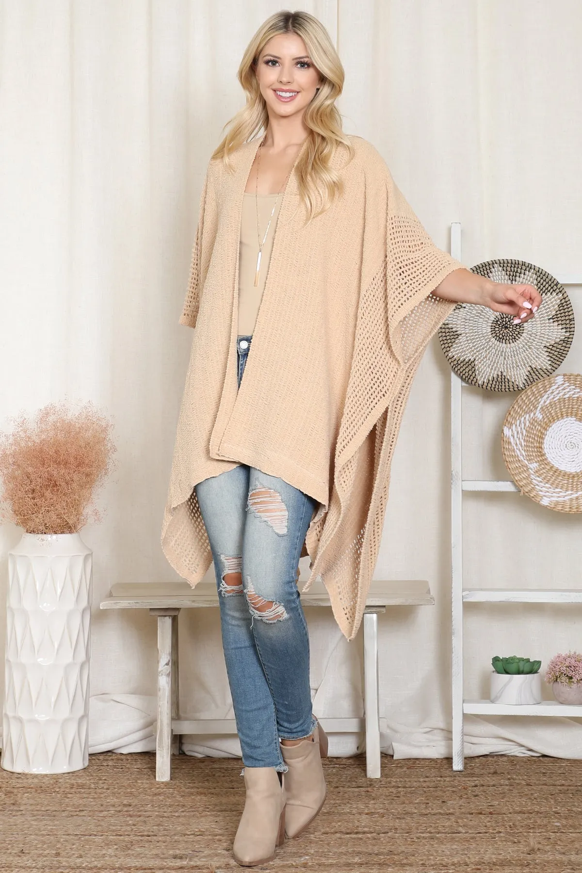 CROCHET WITH SEE THROUGH BORDER LINE OPEN FRONT KIMONO