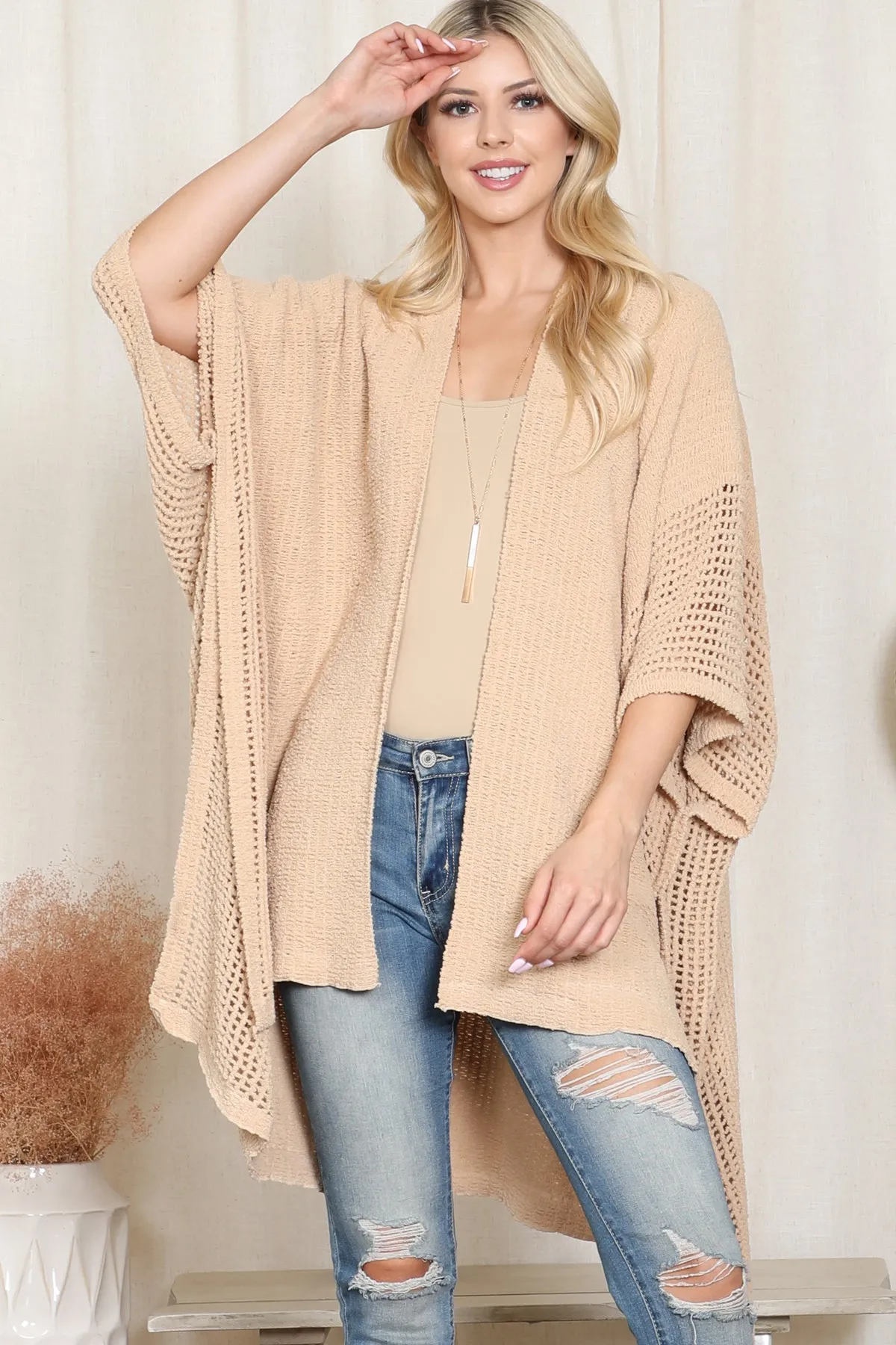 CROCHET WITH SEE THROUGH BORDER LINE OPEN FRONT KIMONO