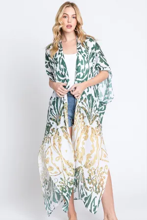 DAMASK PRINT OPEN FRONT LONG KIMONO