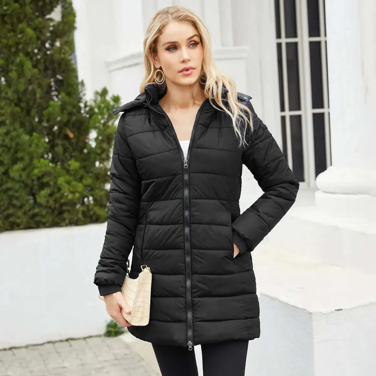 Damen Wintermantel Dunkelblau Gepolstert – Amelie
