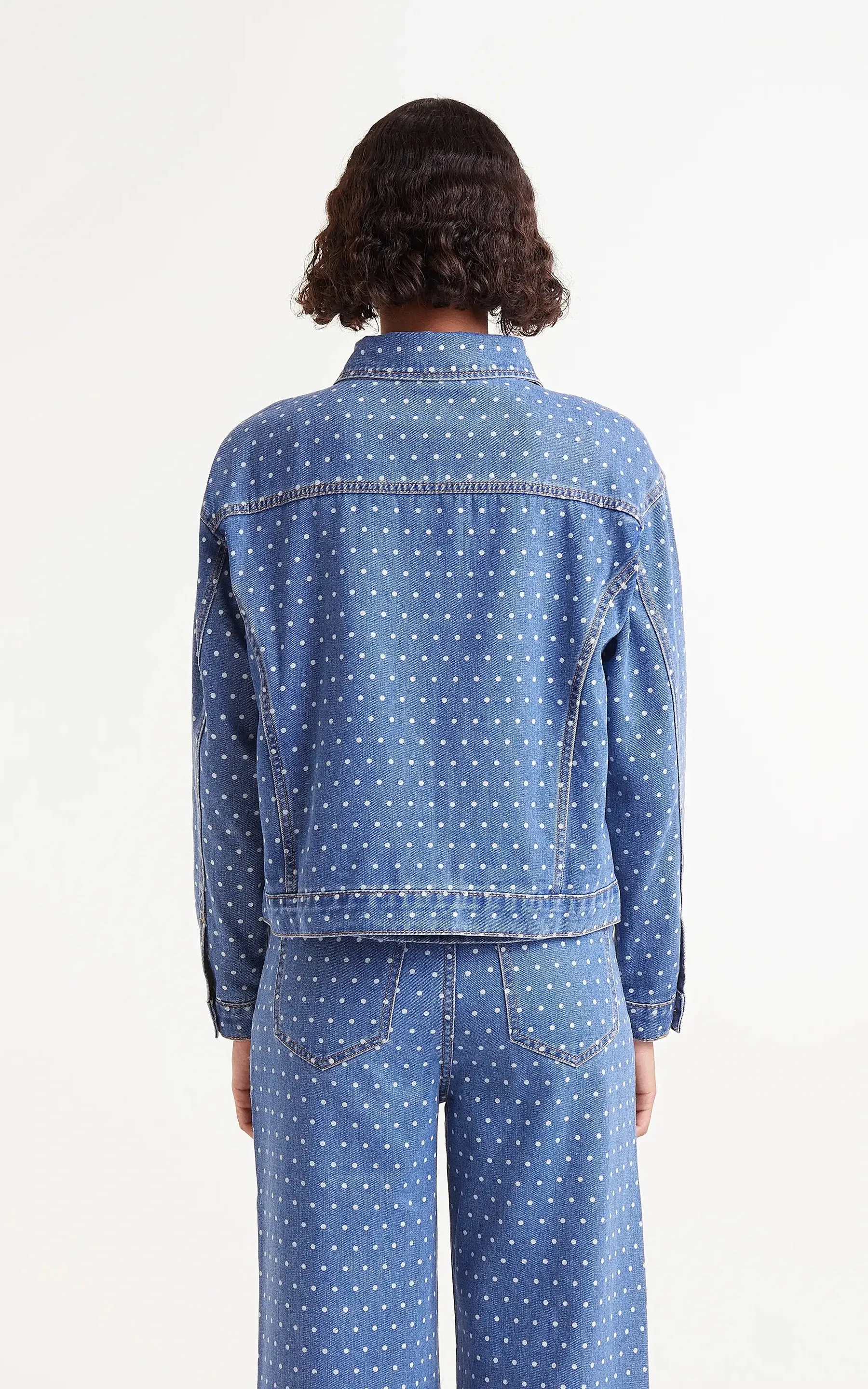 Denim Jacket With Polka Dot Print