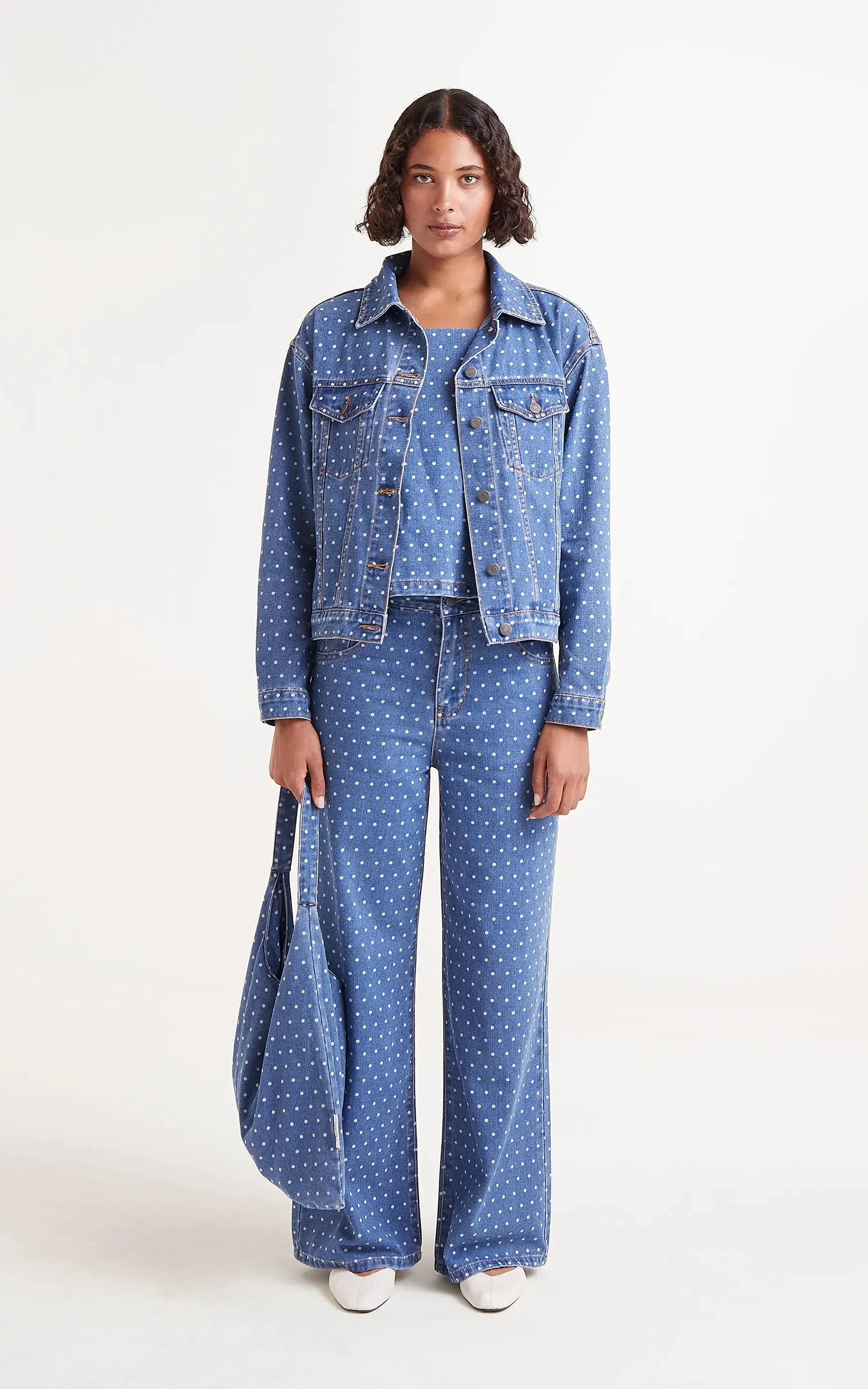 Denim Jacket With Polka Dot Print