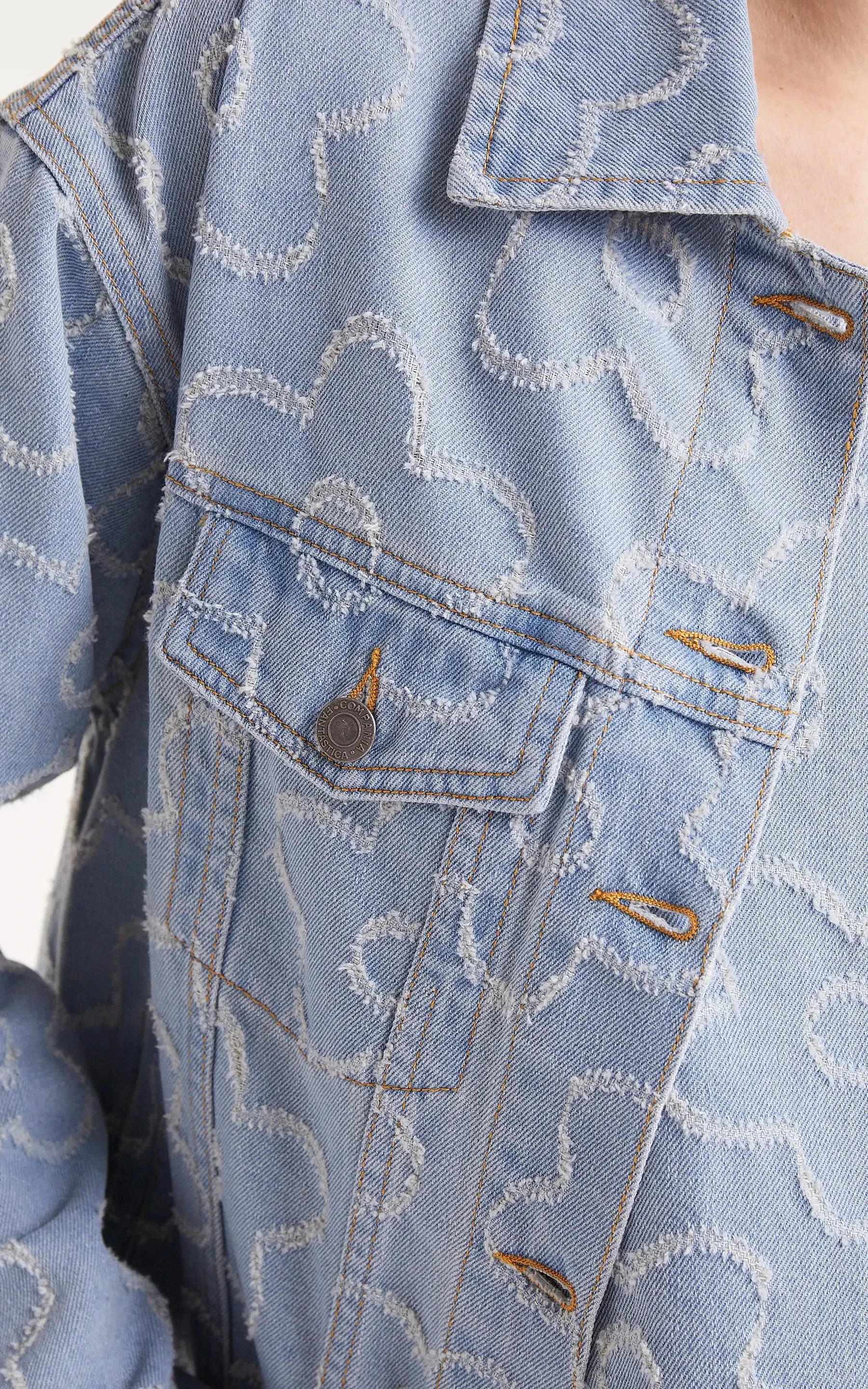 Denim Jacket With Woven Flowers