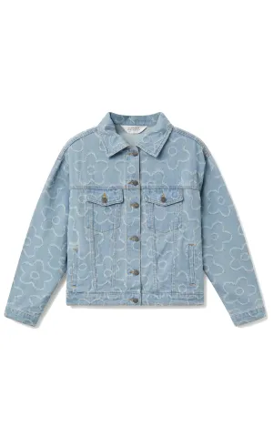 Denim Jacket With Woven Flowers