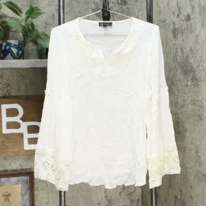 DG2 by Diane Gilman Women's Flare Sleeve Top With Crochet Trim White Medium