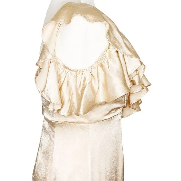 Do   Be Ivory Blush Dress Ruffles and Thin Shoulder Straps Plunging V Neck Small