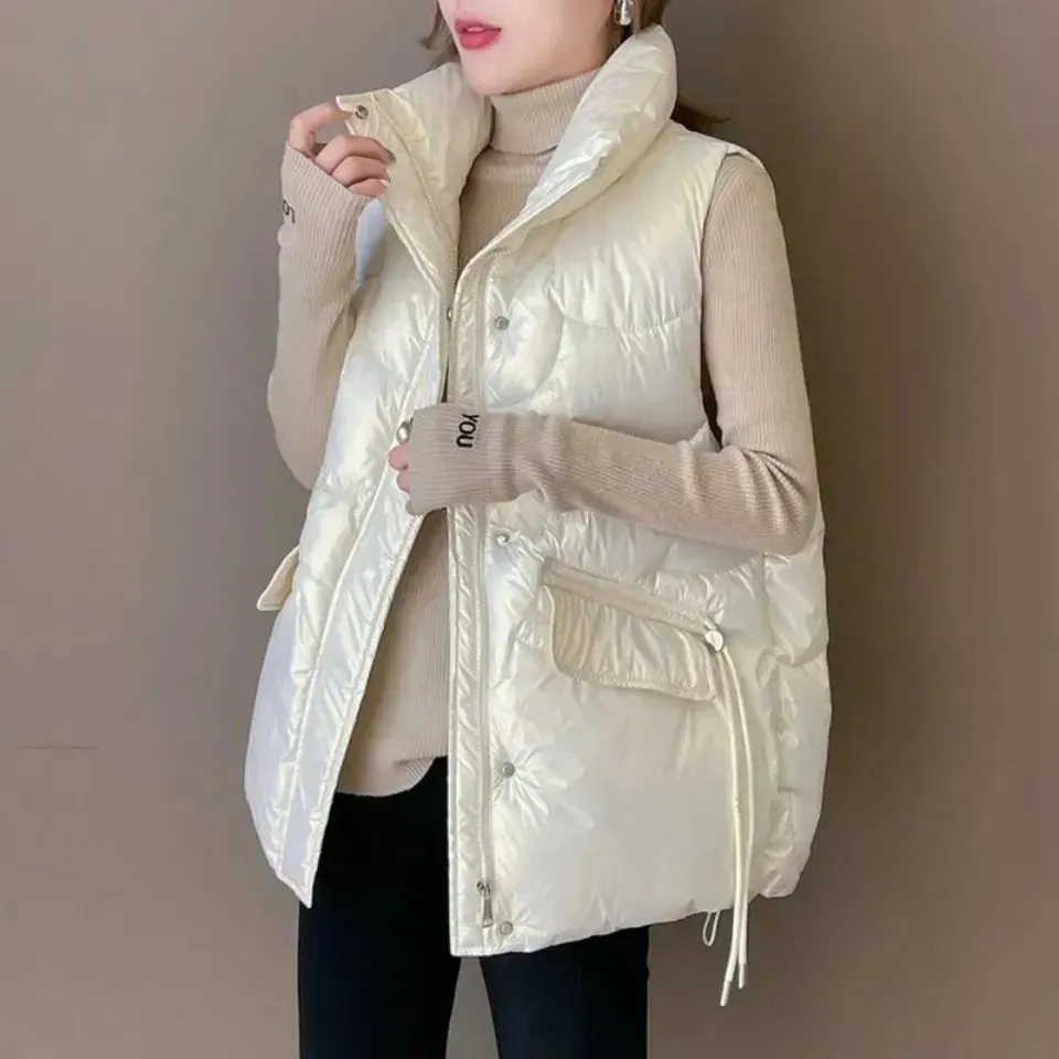 Down Cotton Vest for Women Loose Fit Casual Waistcoat Fashion Large Size Sleeveless Jacket Top
