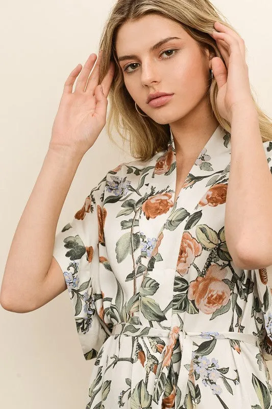 DREAMY FLORAL KIMONO DRESS CREAM