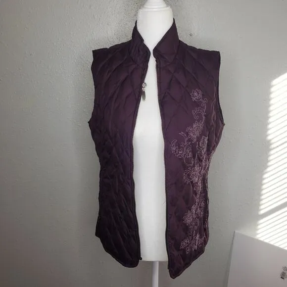 Eddie Bauer goose down purple puffer floral vest size small