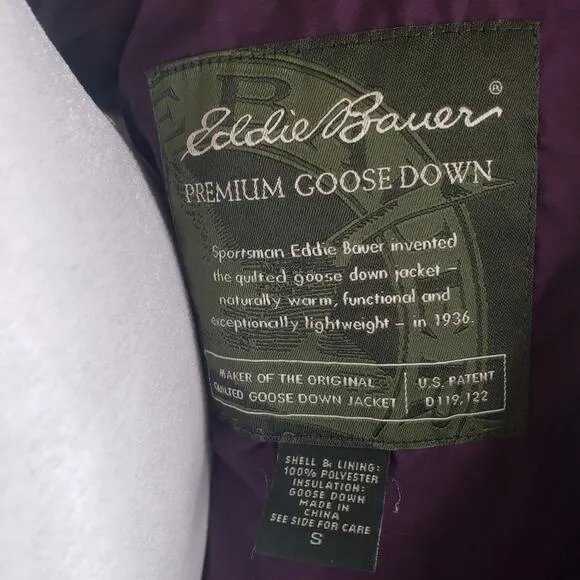 Eddie Bauer goose down purple puffer floral vest size small