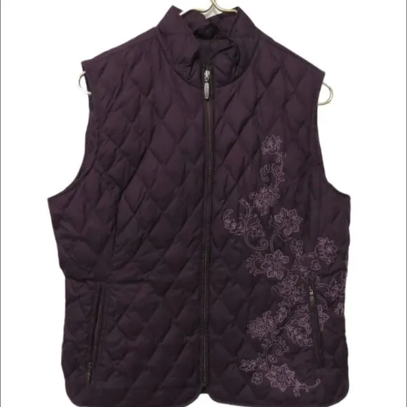 Eddie Bauer goose down purple puffer floral vest size small