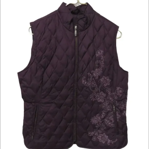 Eddie Bauer goose down purple puffer floral vest size small