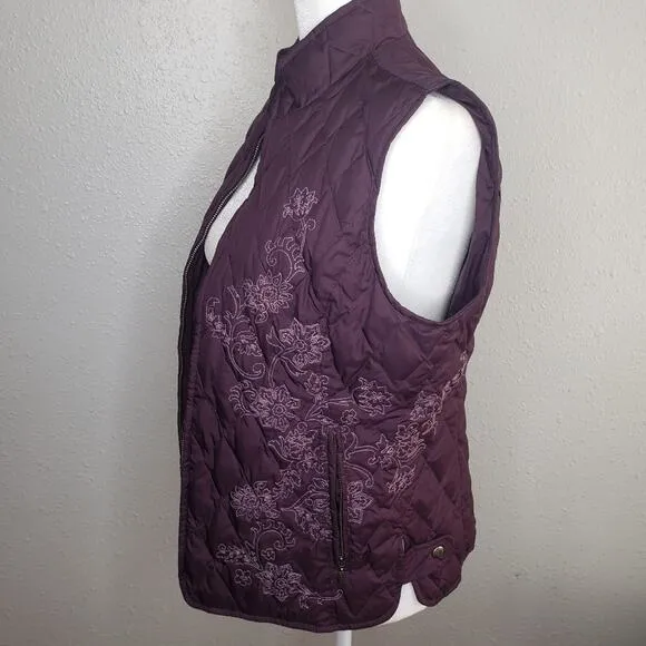 Eddie Bauer goose down purple puffer floral vest size small