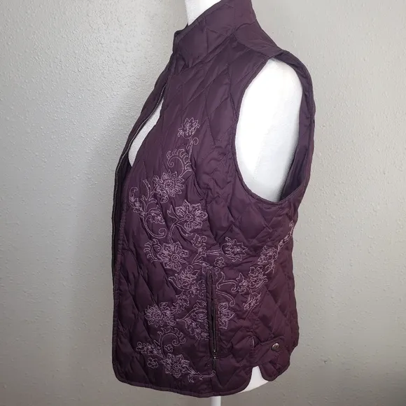 Eddie Bauer goose down purple puffer floral vest size small