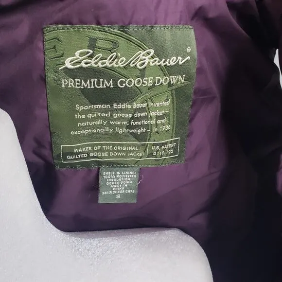 Eddie Bauer goose down purple puffer floral vest size small