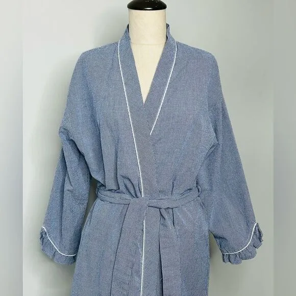 Eileen West Blue Gingham Lightweight Long Robe size S/M