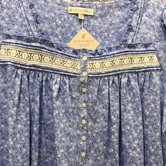 EILEEN WEST NIGHTGOWN KNEE LENGTH Blue, White NWT sz M,XL