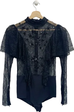 Elisabetta Franchi Black Lace Long Sleeve Bodysuit EU 42 UK 10