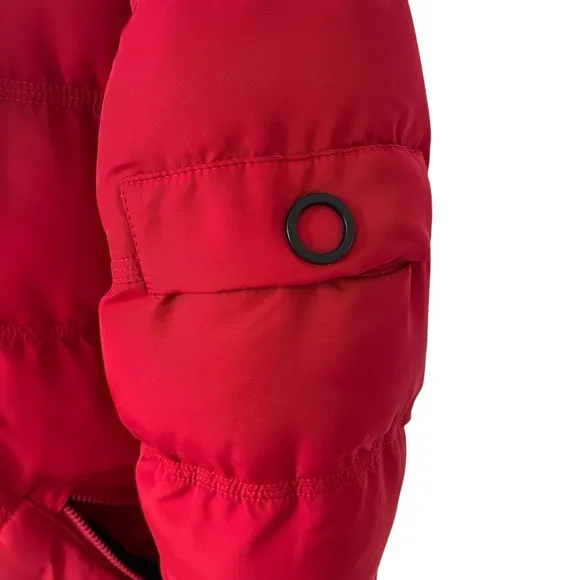 ELORA heavyweight insulated winter parka down alternative vegan red faux fur S
