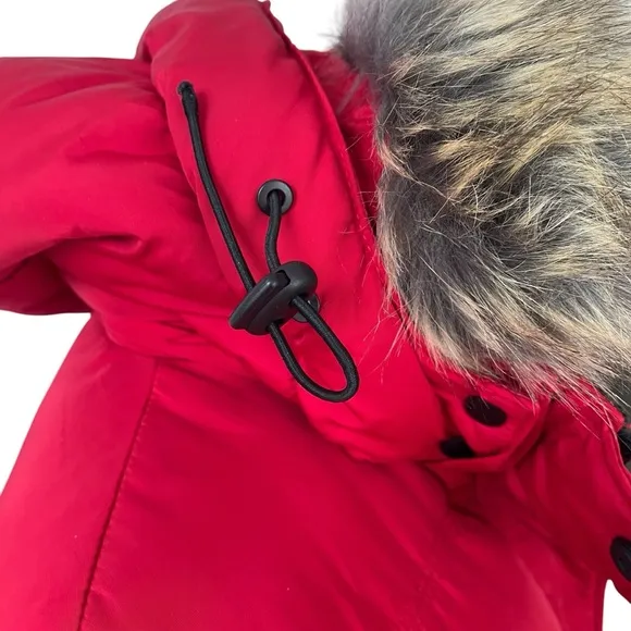 ELORA heavyweight insulated winter parka down alternative vegan red faux fur S