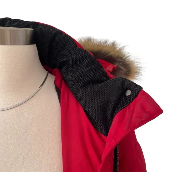 ELORA heavyweight insulated winter parka down alternative vegan red faux fur S