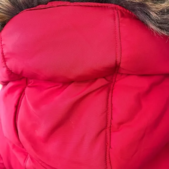 ELORA heavyweight insulated winter parka down alternative vegan red faux fur S